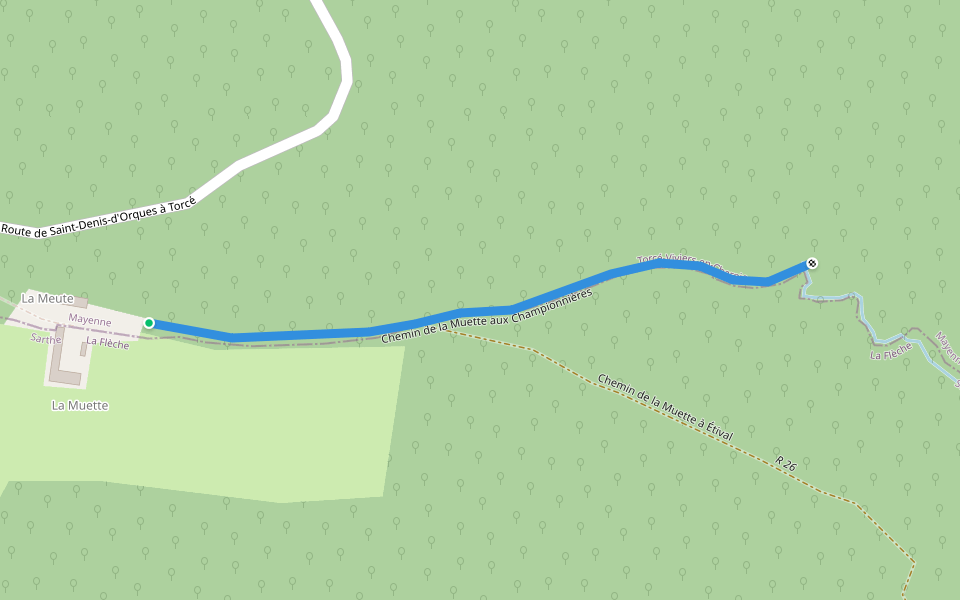 Chemin de la Muette aux Championnières walking route map in Saint-Denis-d'Orques