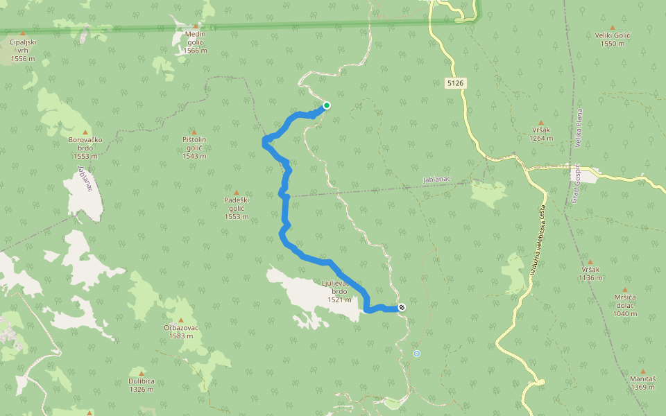 Štirovaća-Ljuljevac walking route map in Jablanac