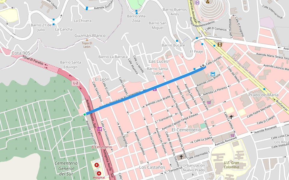 Boulevard de El Cementerio walking route map in Caracas