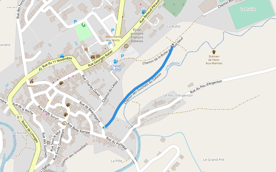 Chemin des Guichets du Gateau walking route map in Saint-Benoît-du-Sault