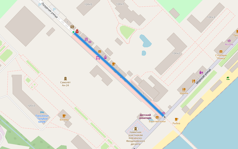 Лазурная улица walking route map in Koktebel'