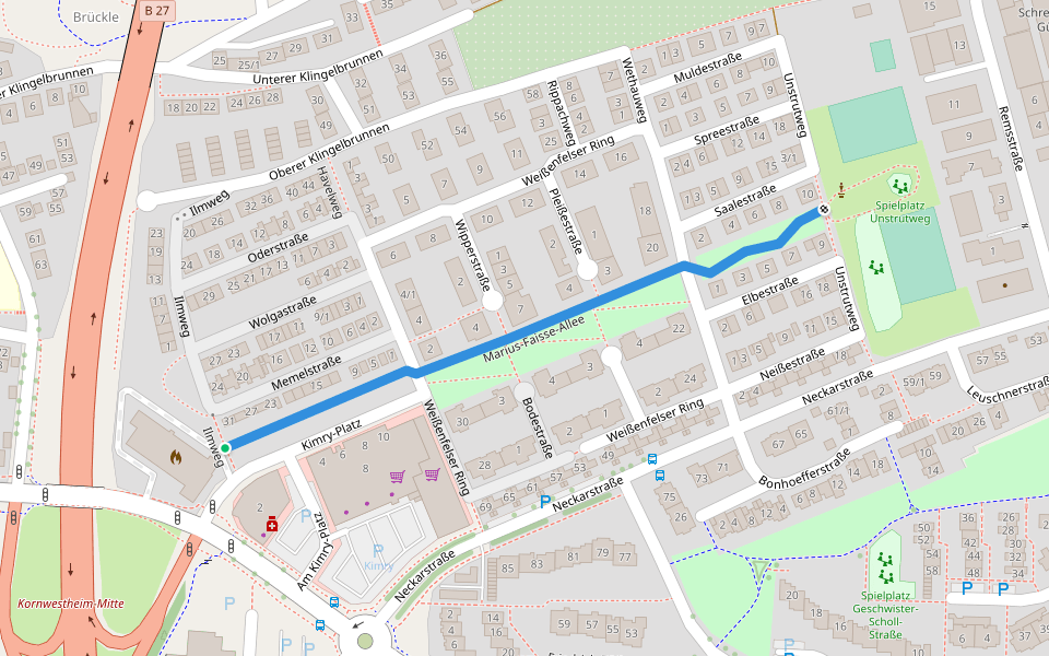 Marius-Faisse-Allee walking route map in Kornwestheim