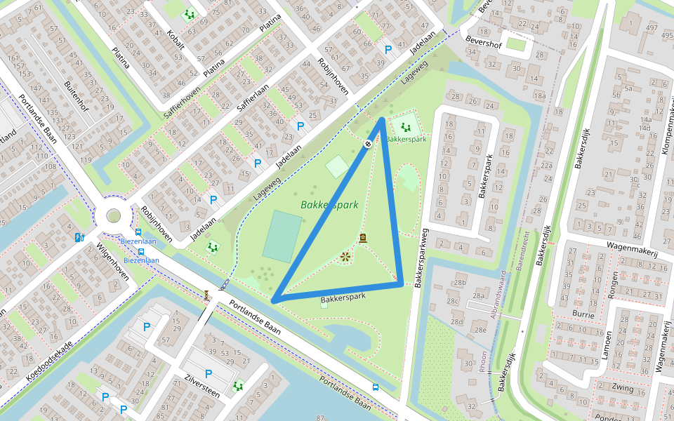 Bakkerspark walking route map in Rhoon