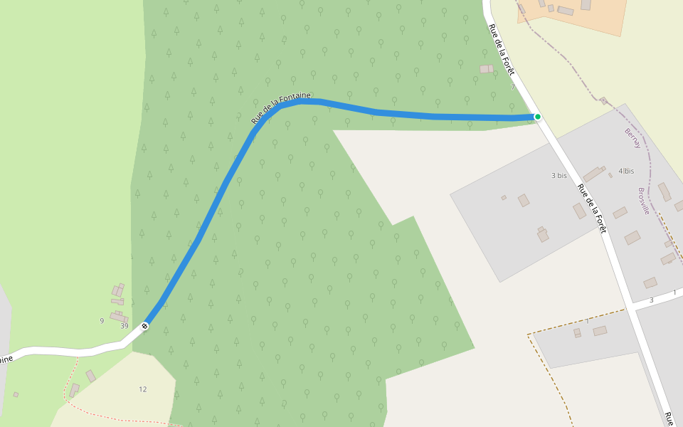 Rue de la Fontaine walking route map in Brosville