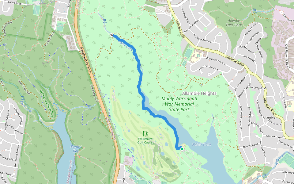 Manly Dam Park Circuit Track walking route map in Allambie Heights