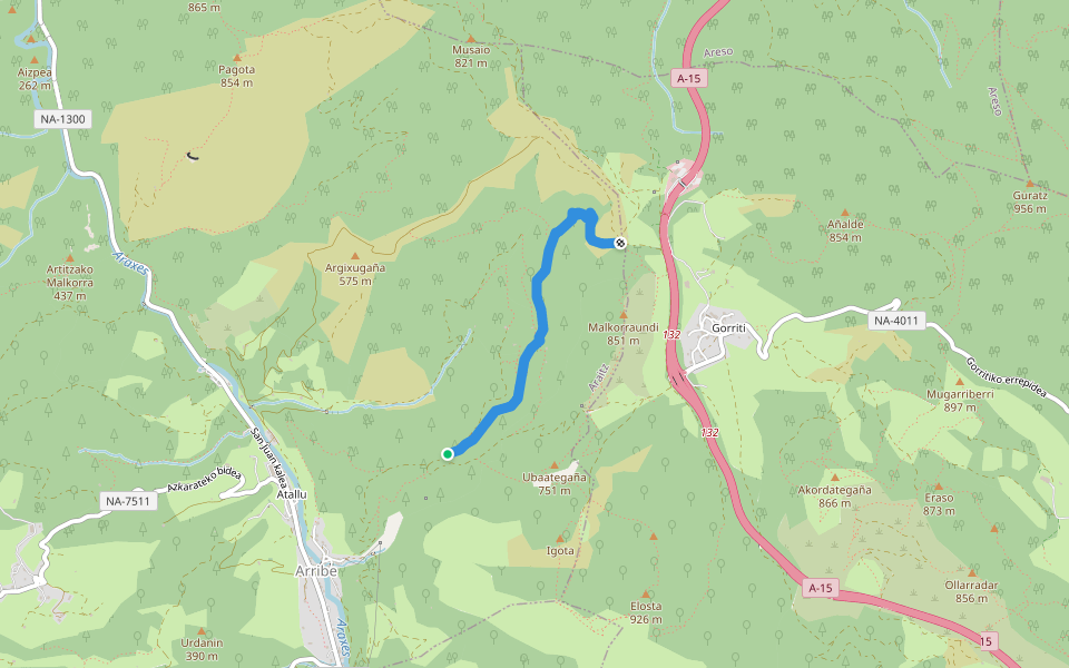 Errebide walking route map in Arriba