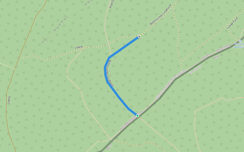 Böhmisches Lindhorn walking route map in Gohrisch