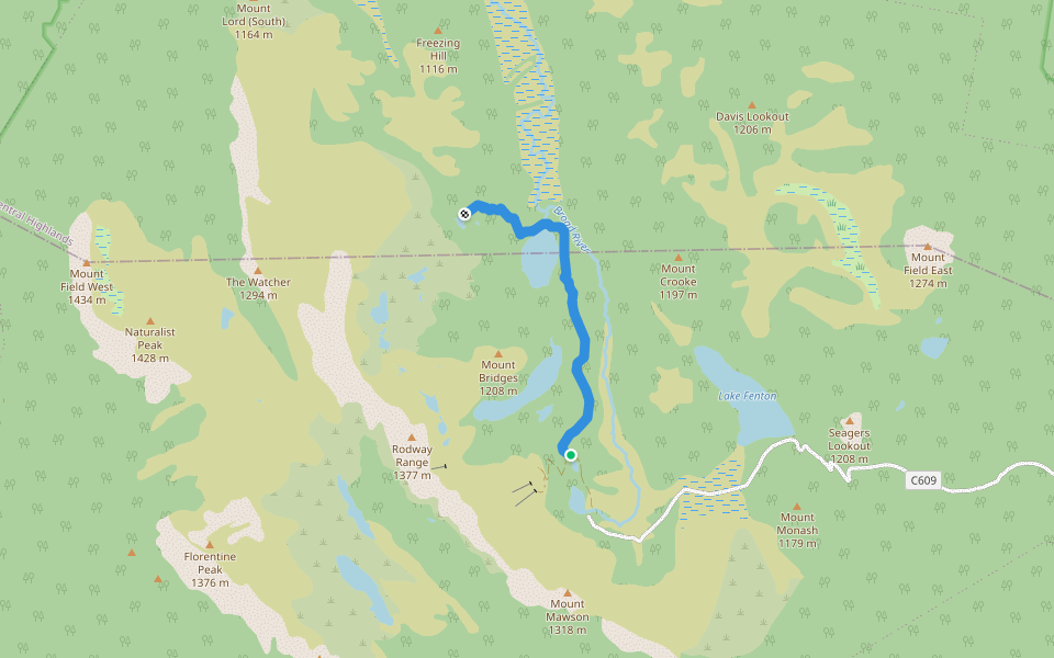 Lake Webster Track walking route map in Mount Field