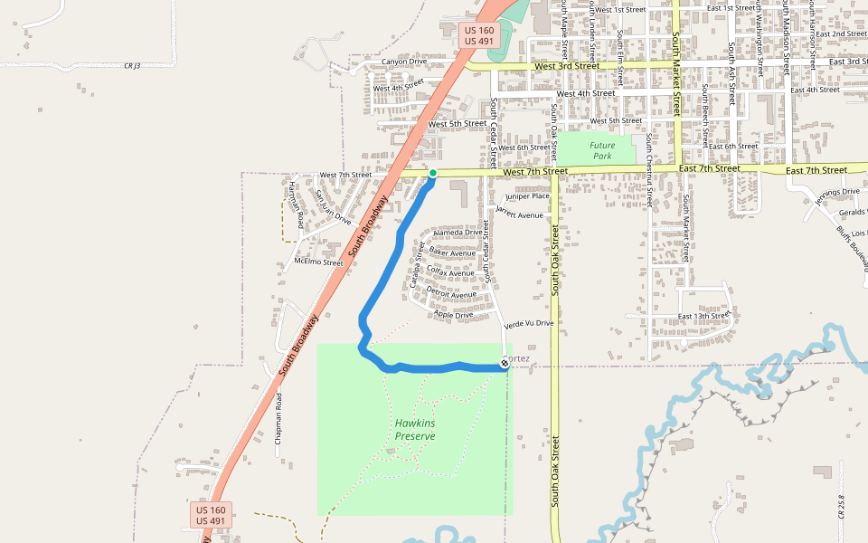 Mesa View Trail walking route map in Cortez