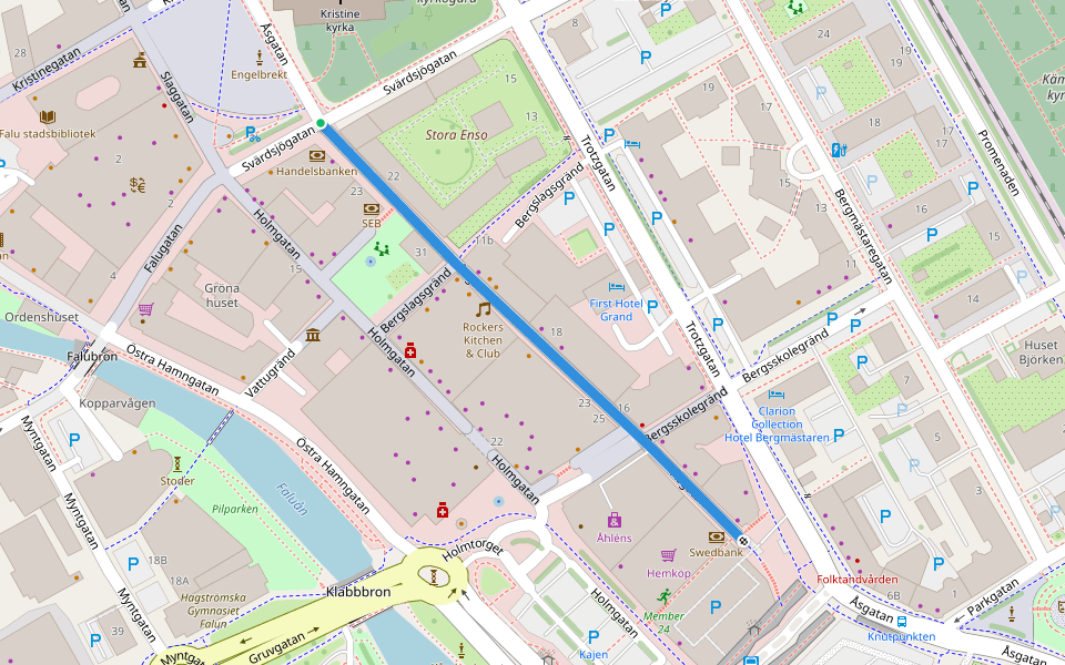 Åsgatan walking route map in Falun