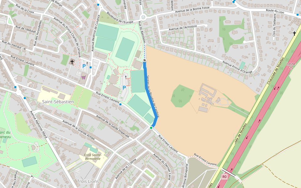 Sentier de la Bruyère de Cambrai walking route map in Braine-l'Alleud