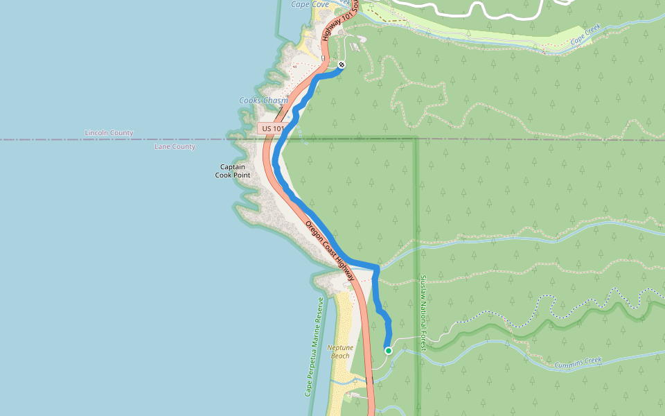 Oregon Coast Trail walking route map in Dunes City
