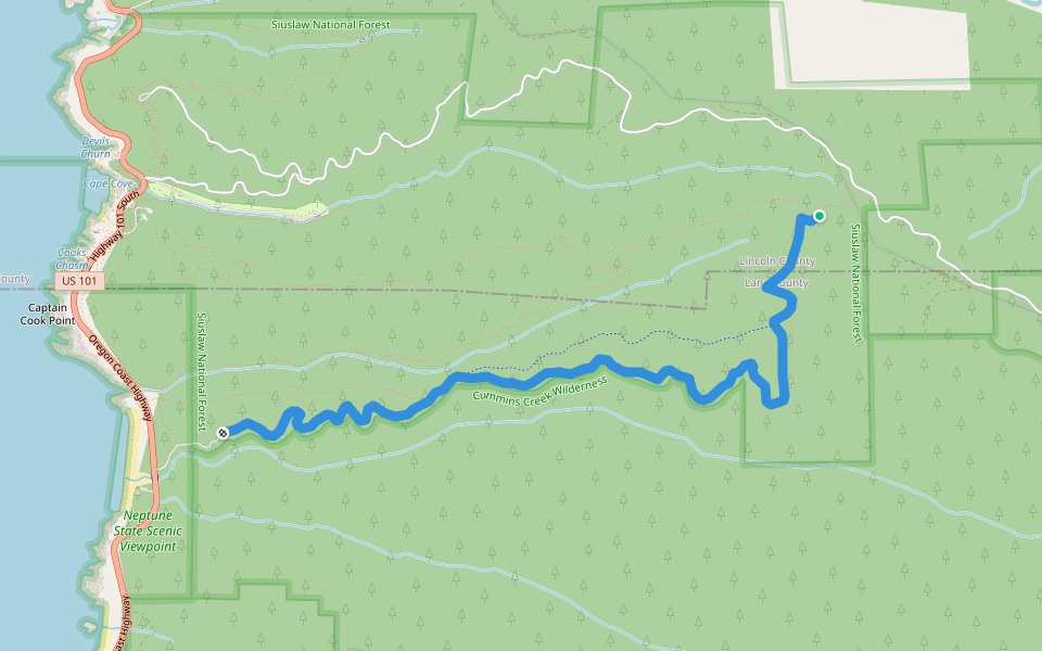 Cummins Creek Trail walking route map in Florence