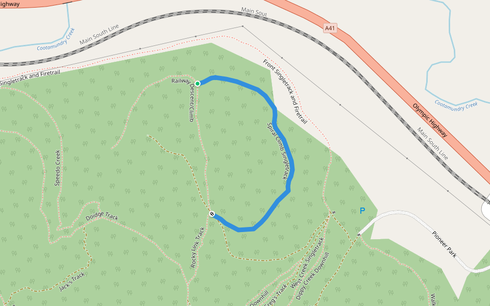 Spiral Climb Singletrack walking route map in Cootamundra