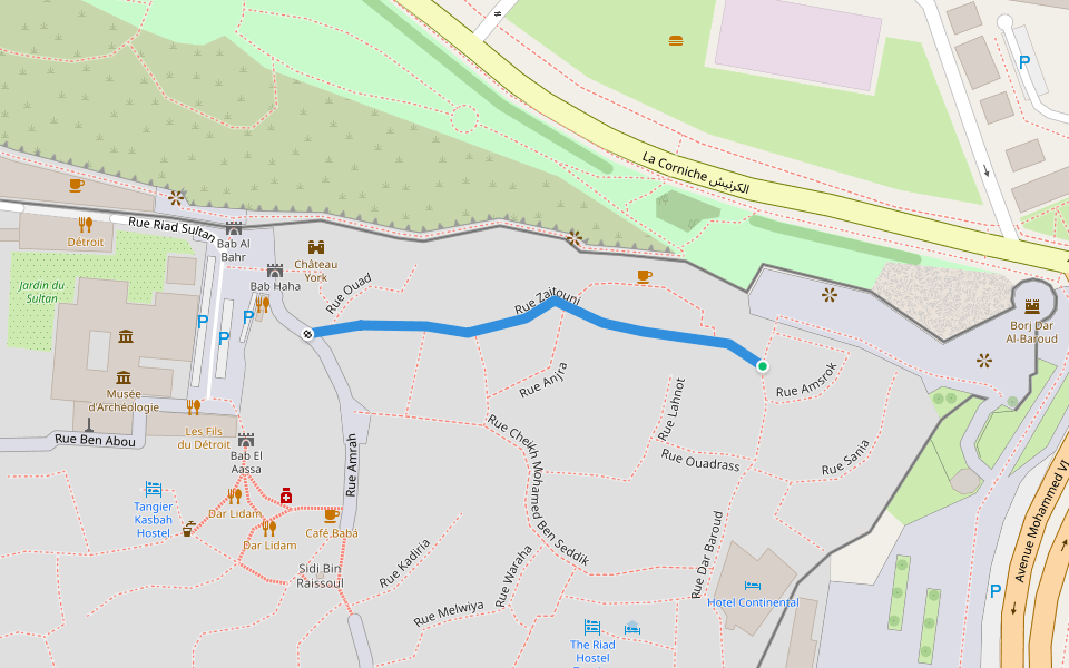 Rue Zaitouni walking route map in Tétouan