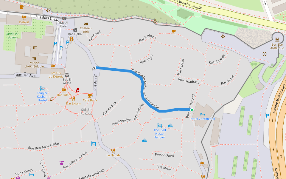 Rue Cheikh Mohamed Ben Seddik walking route map in Tanger