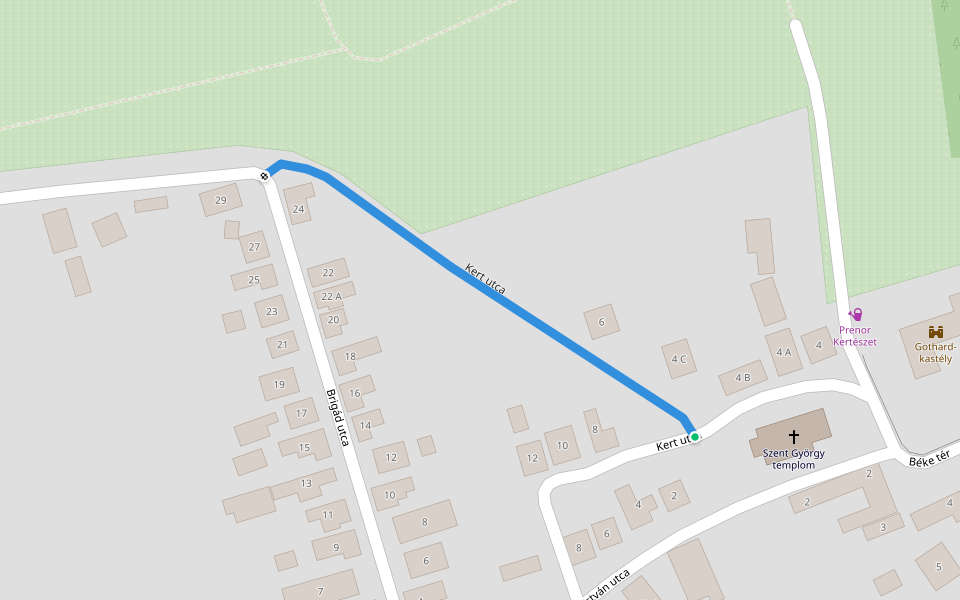 Kert utca walking route map in Szombathely