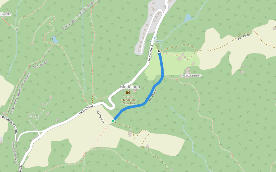 Via Oggiola walking route map in Marzabotto