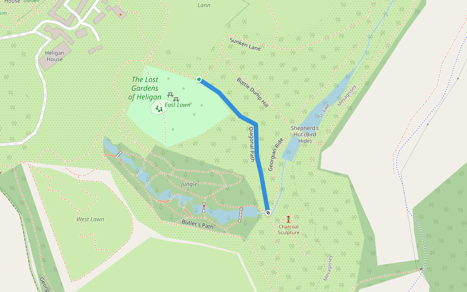 Diagonal Path walking route map in Pentewan