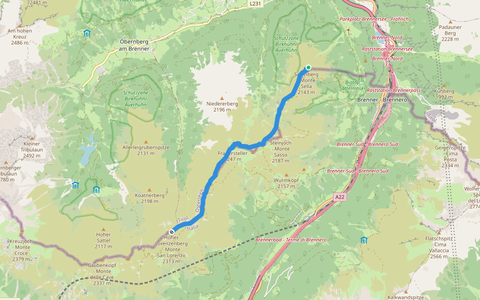 Tiroler Höhenweg Wipptal walking route map in Obernberg am Brenner