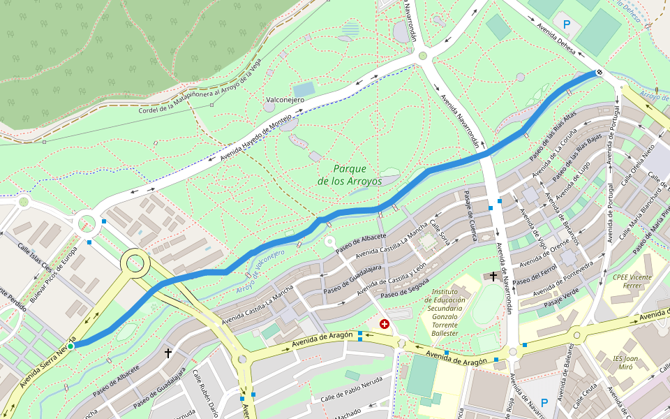 Paseo de la Morcuera walking route map in San Sebastián de los Reyes