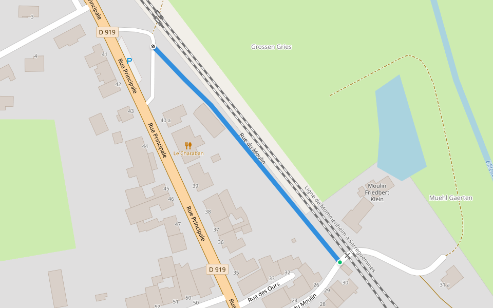 Rue du Moulin walking route map in Voellerdingen