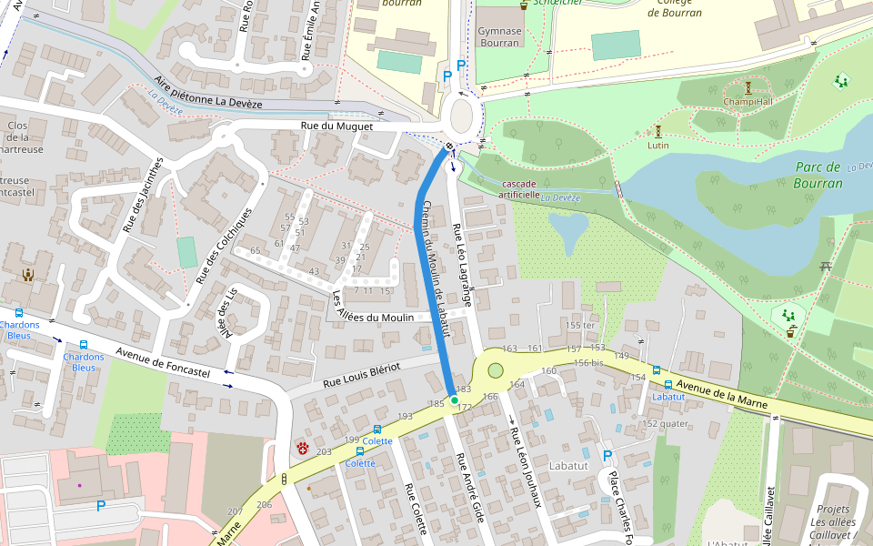 Chemin du Moulin de Labatut walking route map in Mérignac