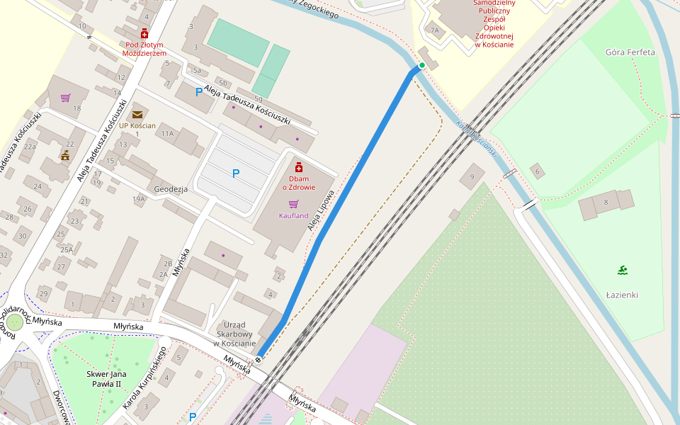 Aleja Lipowa walking route map in Kościan