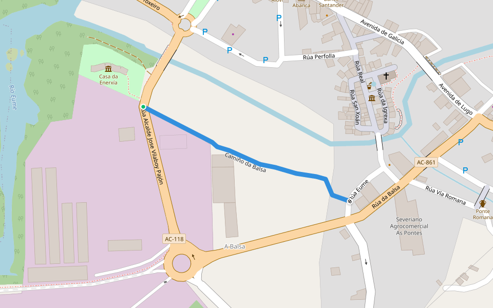 Camiño da Balsa walking route map in As Pontes de García Rodríguez