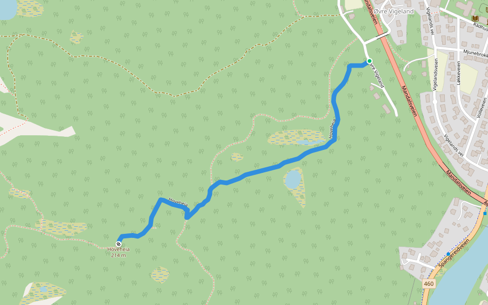Hoveheia walking route map in Vigeland