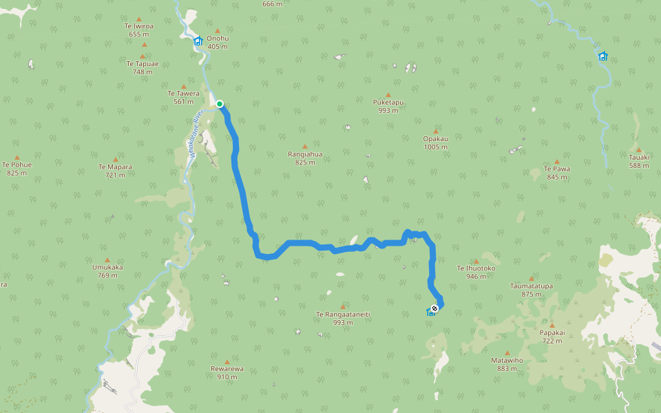 Te Hue Track walking route map in Ruatahuna