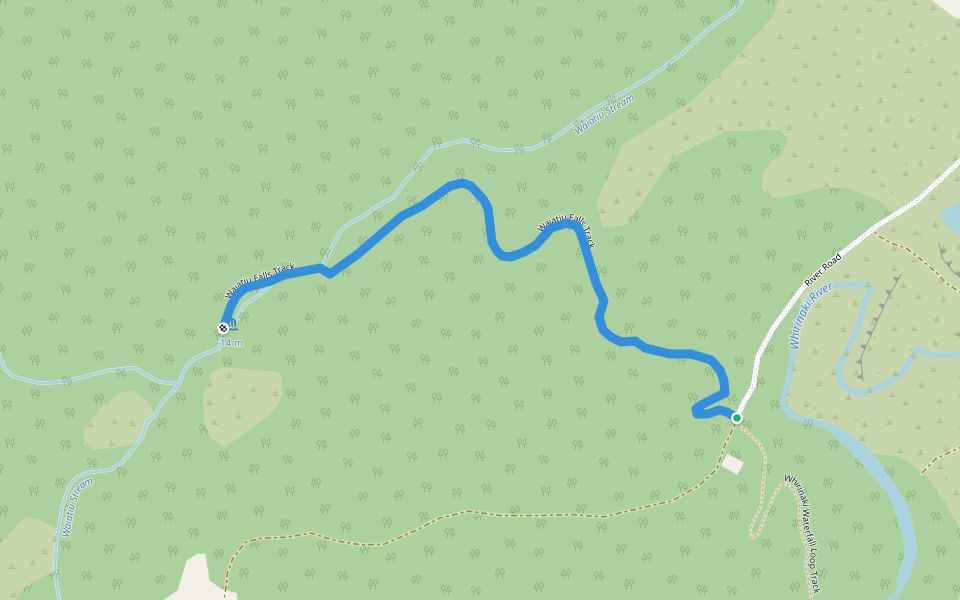 Waiatiu Falls Track walking route map in Whirinaki Forest Park