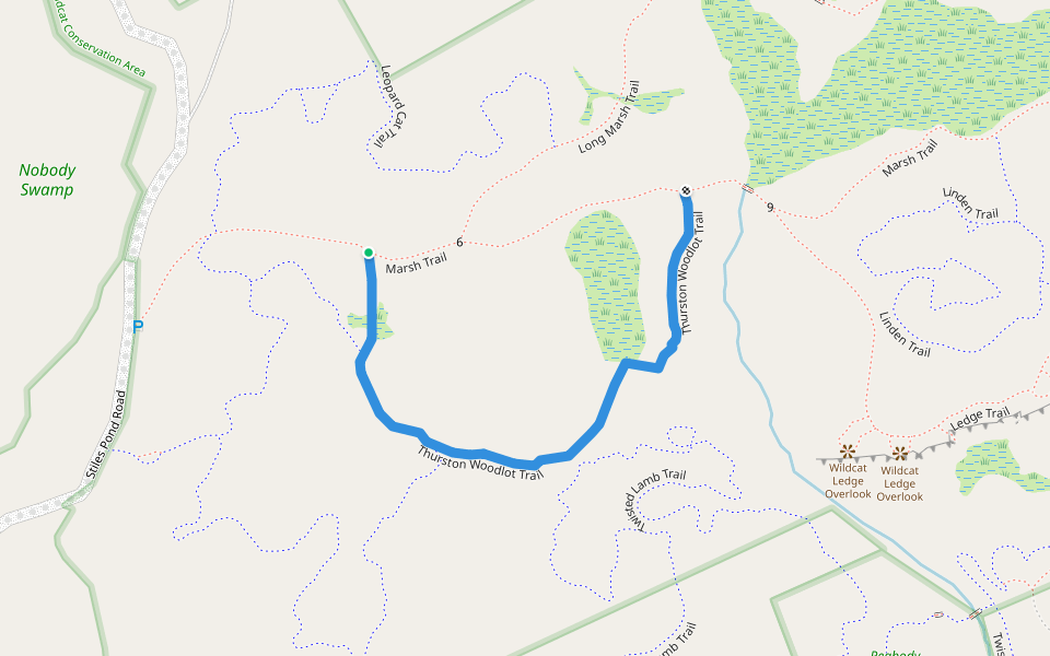 Thurston Woodlot Trail walking route map in Boxford