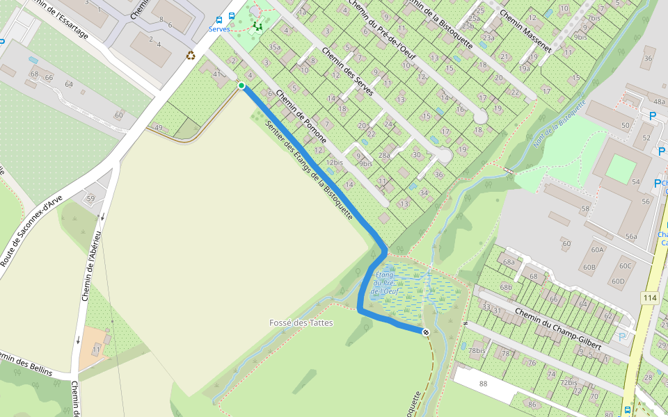 Sentier des Etangs de la Bistoquette walking route map in Plan-les-Ouates