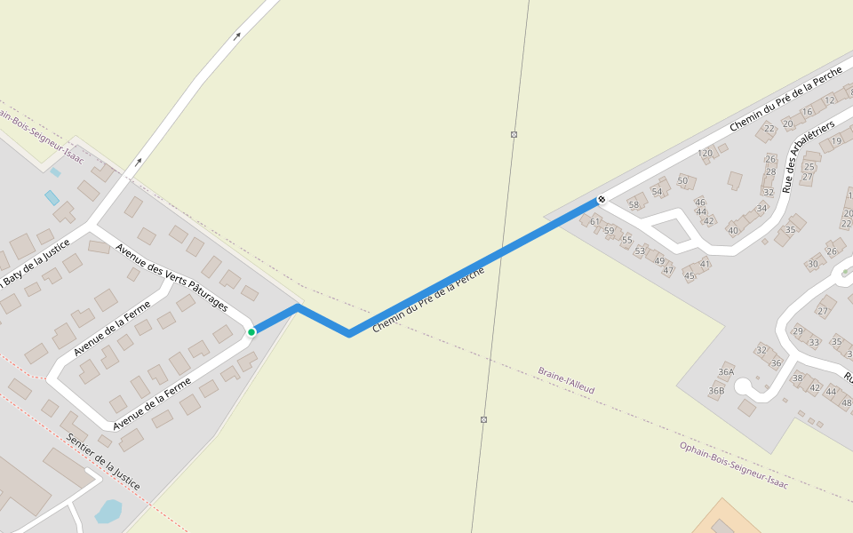 Chemin du Pré de la Perche walking route map in Braine-l'Alleud