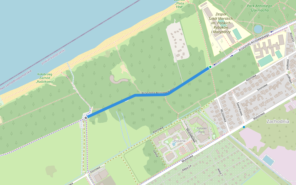 Krzysztofa Arciszewskiego walking route map in Kołobrzeg