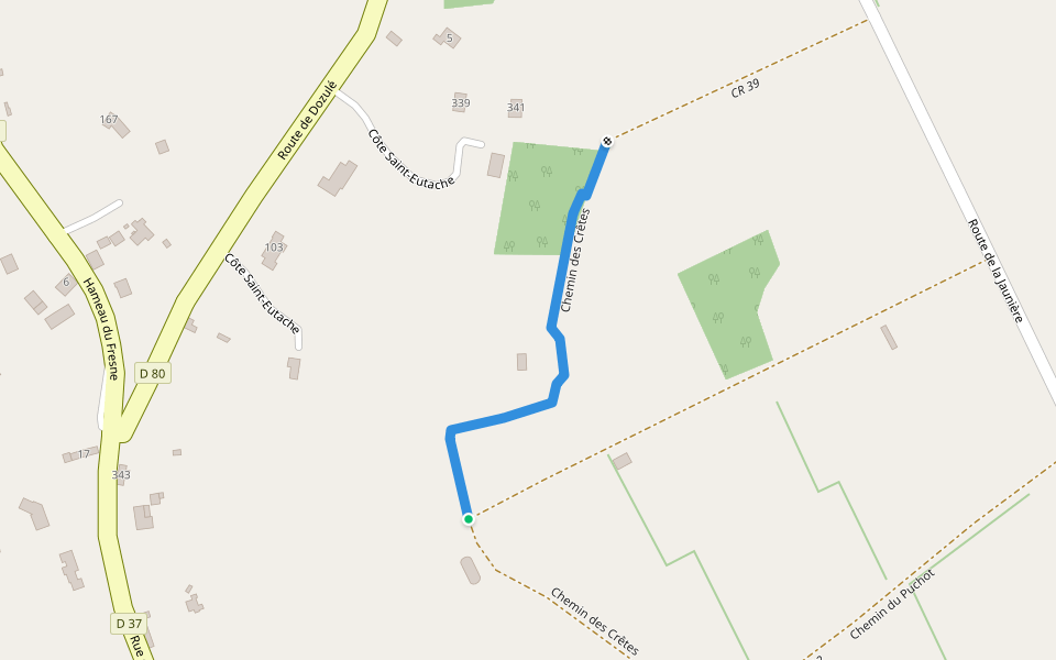 Chemin des Crêtes walking route map in Argences