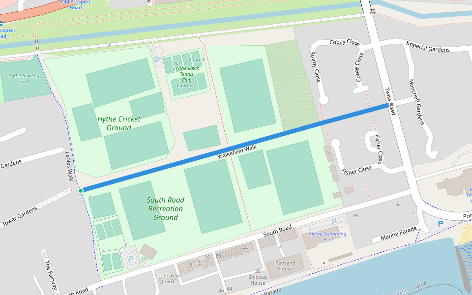 Walkefield Walk walking route map in Hythe