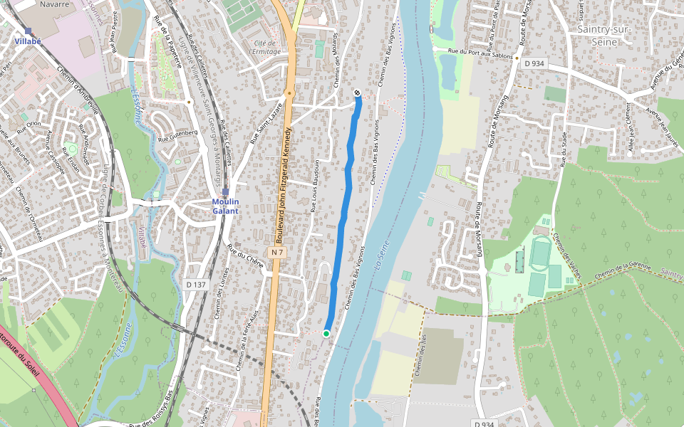 Sentier des Hauts Vignons walking route map in Corbeil-Essonnes