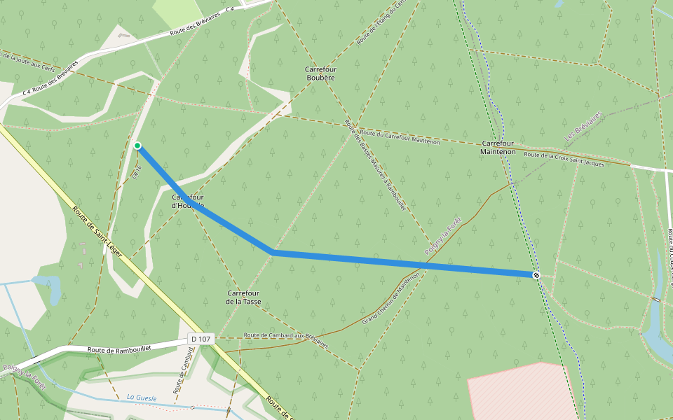 Route de Rambouillet aux Tailles d'Épernon walking route map in Poigny-la-Forêt