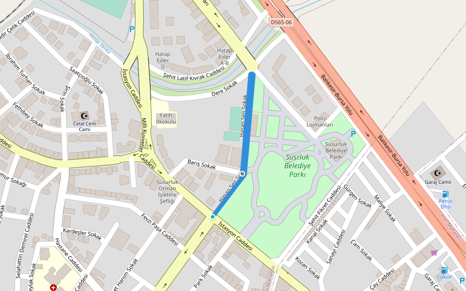 Hasan Şen Sokak walking route map in Susurluk
