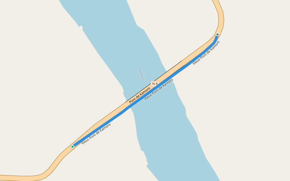 Vieux Pont Kamoro walking route map in Majunga