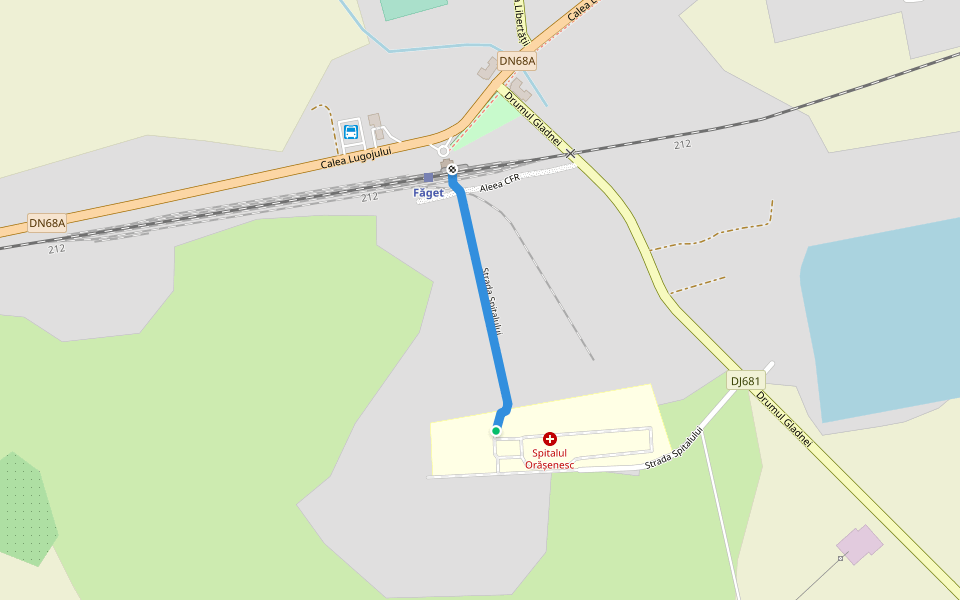 Strada Spitalului walking route map in Făget