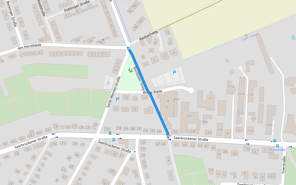 Bortfelder Stieg walking route map in Braunschweig