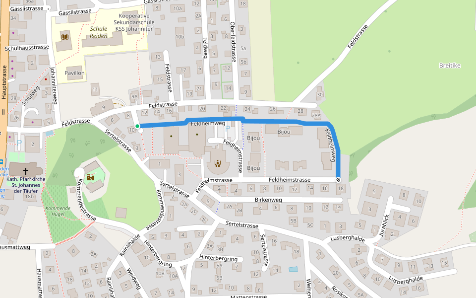Feldheimweg walking route map in Reiden