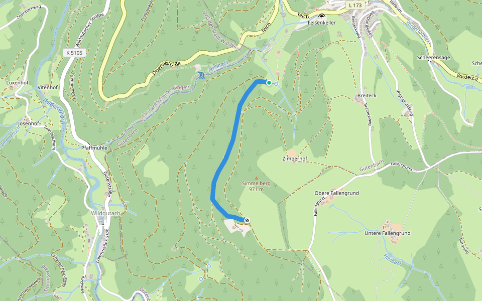 Gaisenpfädle walking route map in Gütenbach