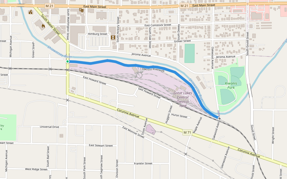 Owosso Riverwalk walking route map in Owosso