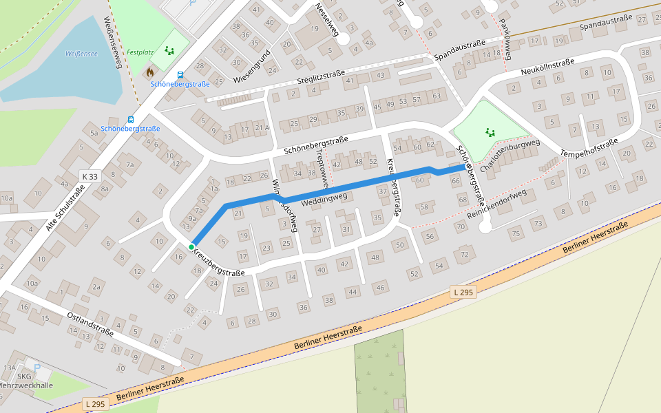 Weddingweg walking route map in Braunschweig