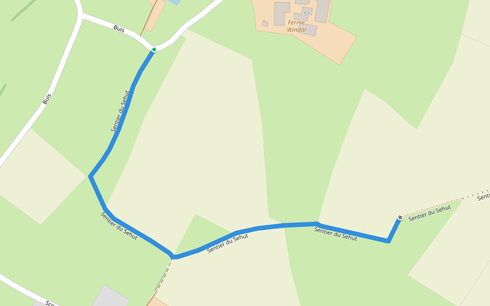 Sentier du Sehut walking route map in Ellezelles