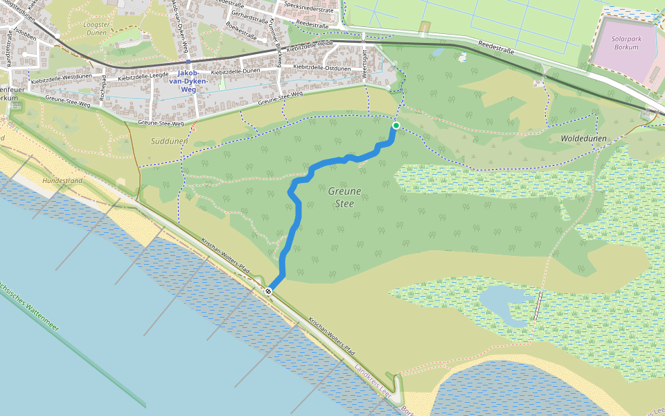 Padje bi de Kugelbake walking route map in Borkum